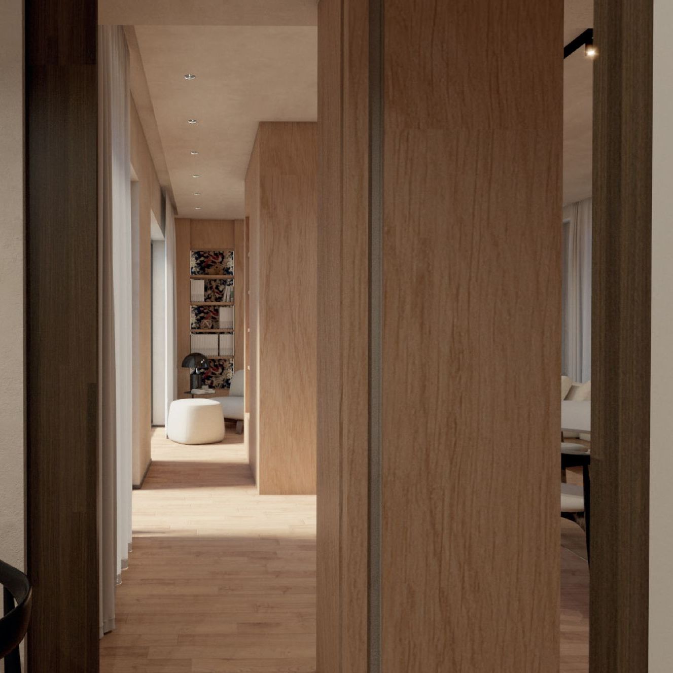 Passage between wood-clad volumes